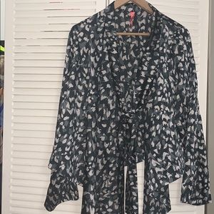 Silk Army Leopard Print Cardigan Jacket W Neck Tie